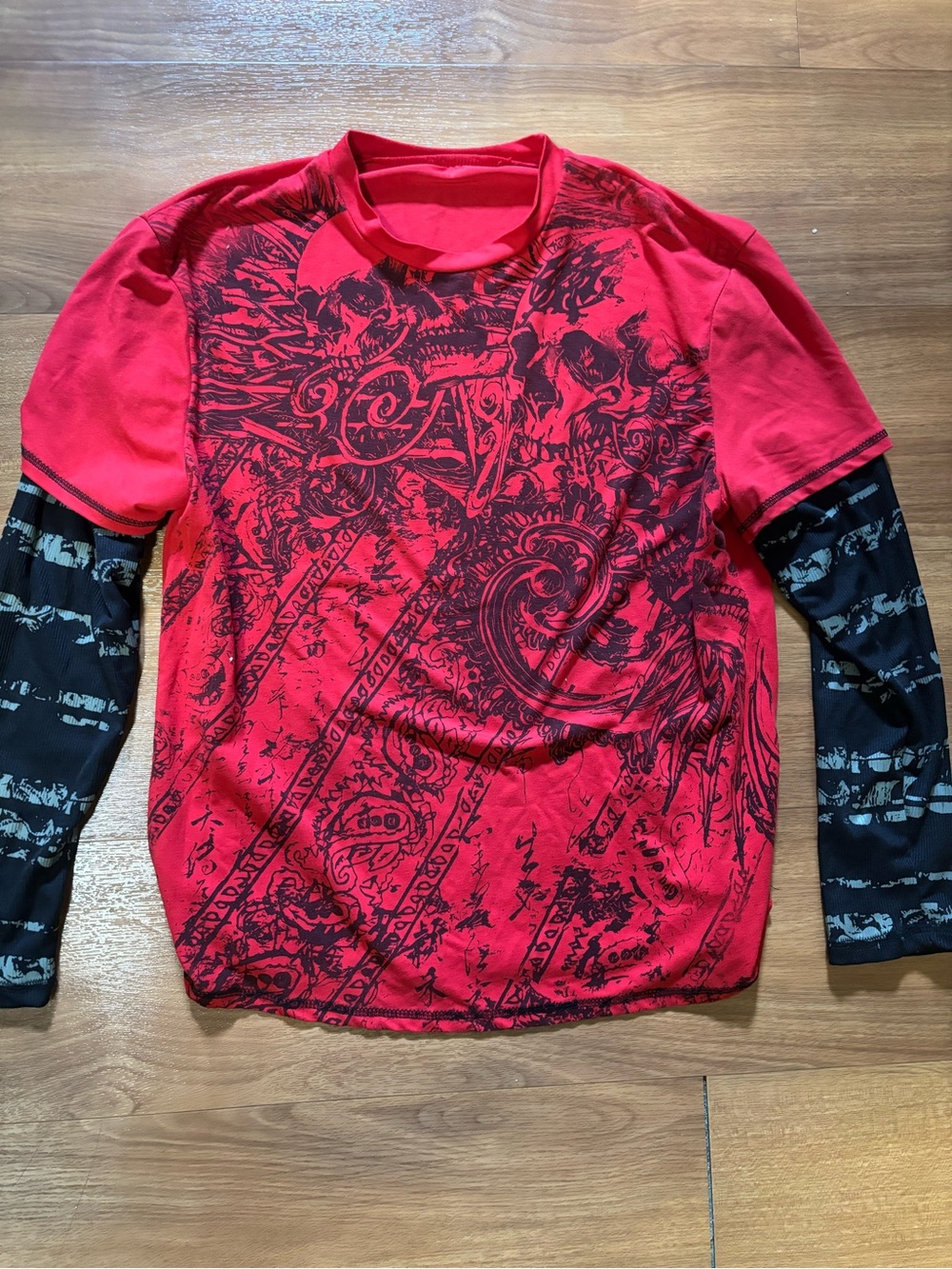 Men's Red Graphic Long-Sleeve Layered Look Tee